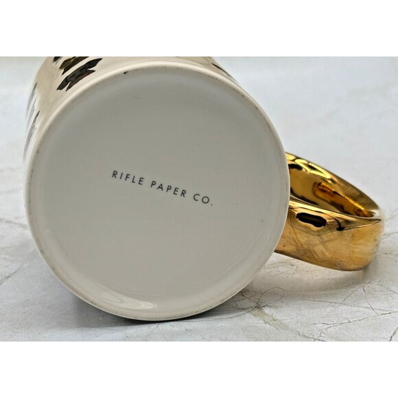 Anthropologie Rifle Paper Co Porcelain Coffee Mug Hot Dogs Gilded Handle & Lid - Picture 5 of 13